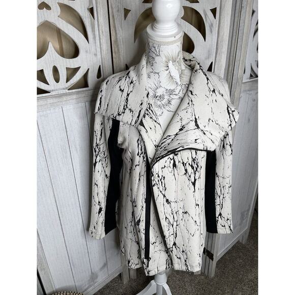 Comfy USA Cream Black Soft Knit Button Long Blazer Jacket Motorcycle Sz Medium - Picture 1 of 6